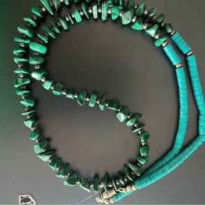 Vintage Malachite and Blue Turquoise 24” inch Necklace